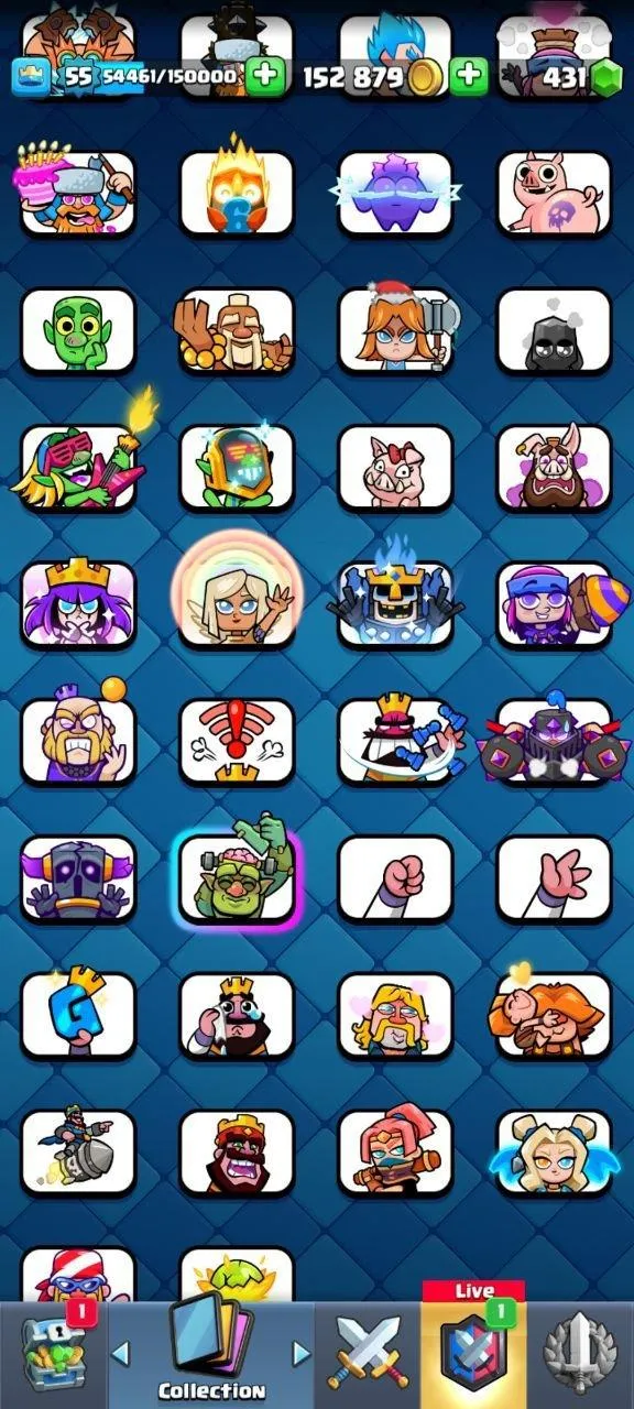 CR537 Max Arena 27 12505 Trophies 11 Evolutions 74 Emotes 93 Banners 11 Level 15 Elites 